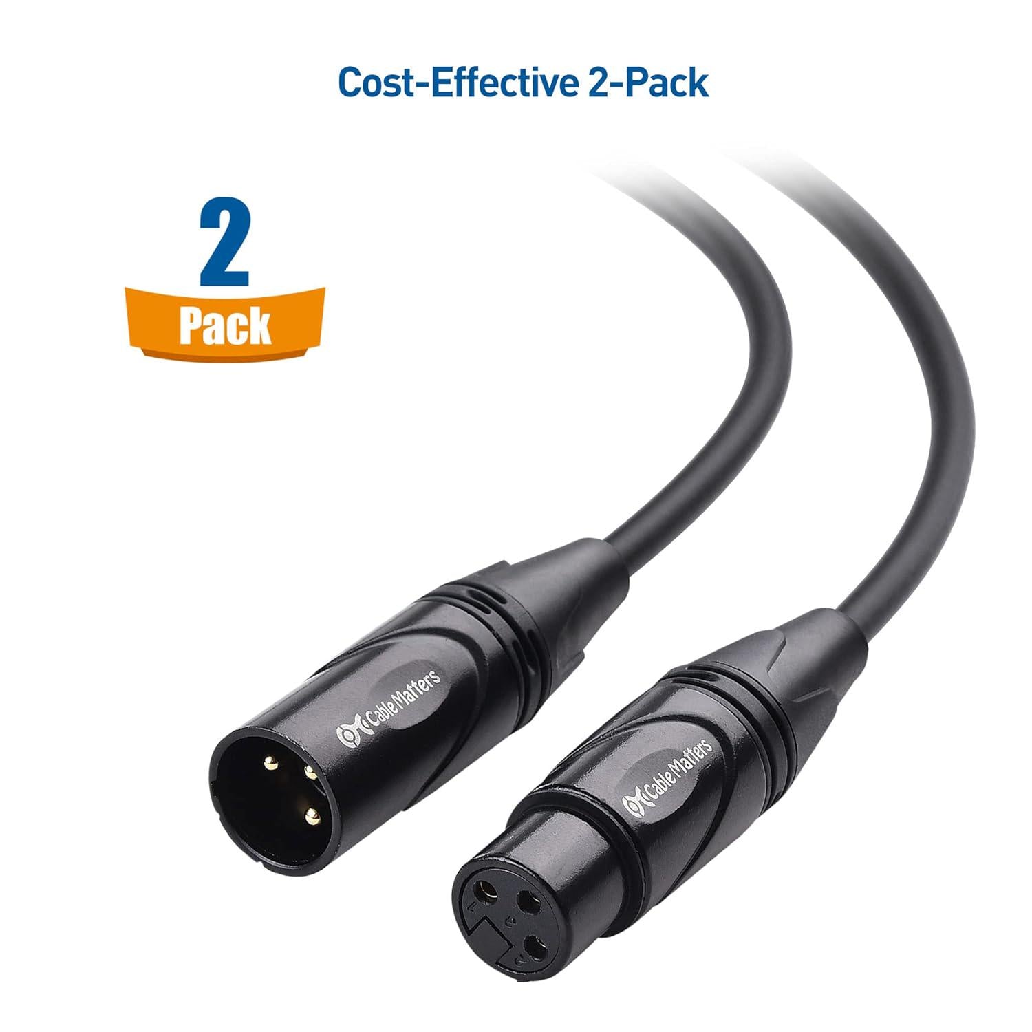 Cable Matters 2-Pack Premium Short XLR To XLR Cables, XLR Microphone Cable 1 Foot, Oxygen-Free Copper (OFC) XLR Male To Female Cord, Mic Cord, XLR Speaker Cable, Black,
