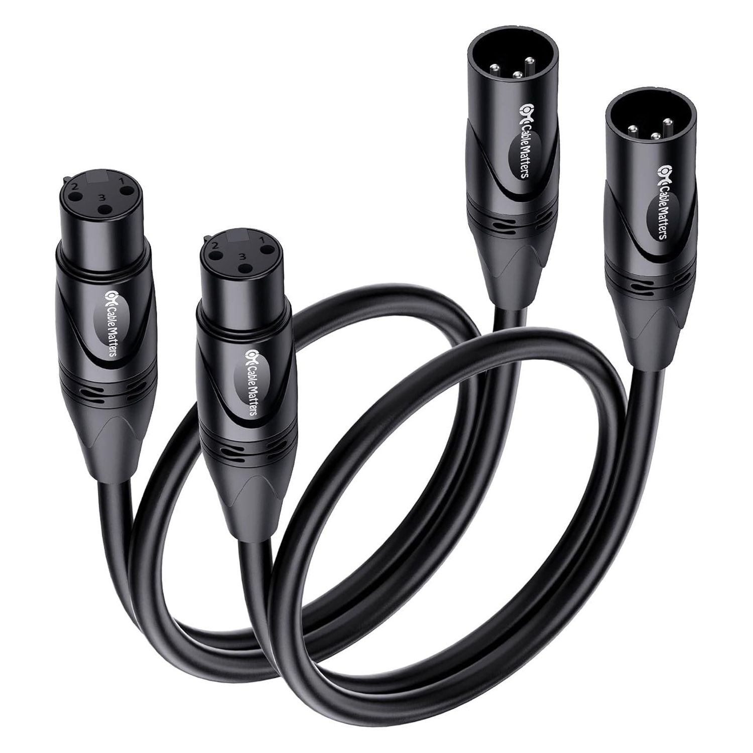 Cable Matters 2-Pack Premium Short XLR To XLR Cables, XLR Microphone Cable 1 Foot, Oxygen-Free Copper (OFC) XLR Male To Female Cord, Mic Cord, XLR Speaker Cable, Black,