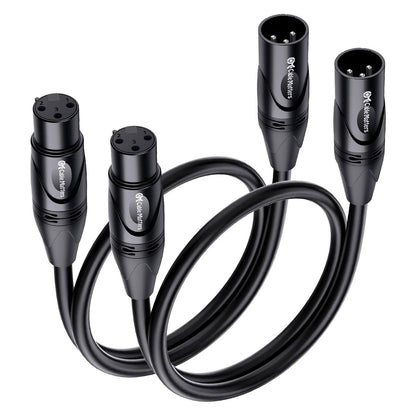 Cable Matters 2-Pack Premium Short XLR To XLR Cables, XLR Microphone Cable 1 Foot, Oxygen-Free Copper (OFC) XLR Male To Female Cord, Mic Cord, XLR Speaker Cable, Black,