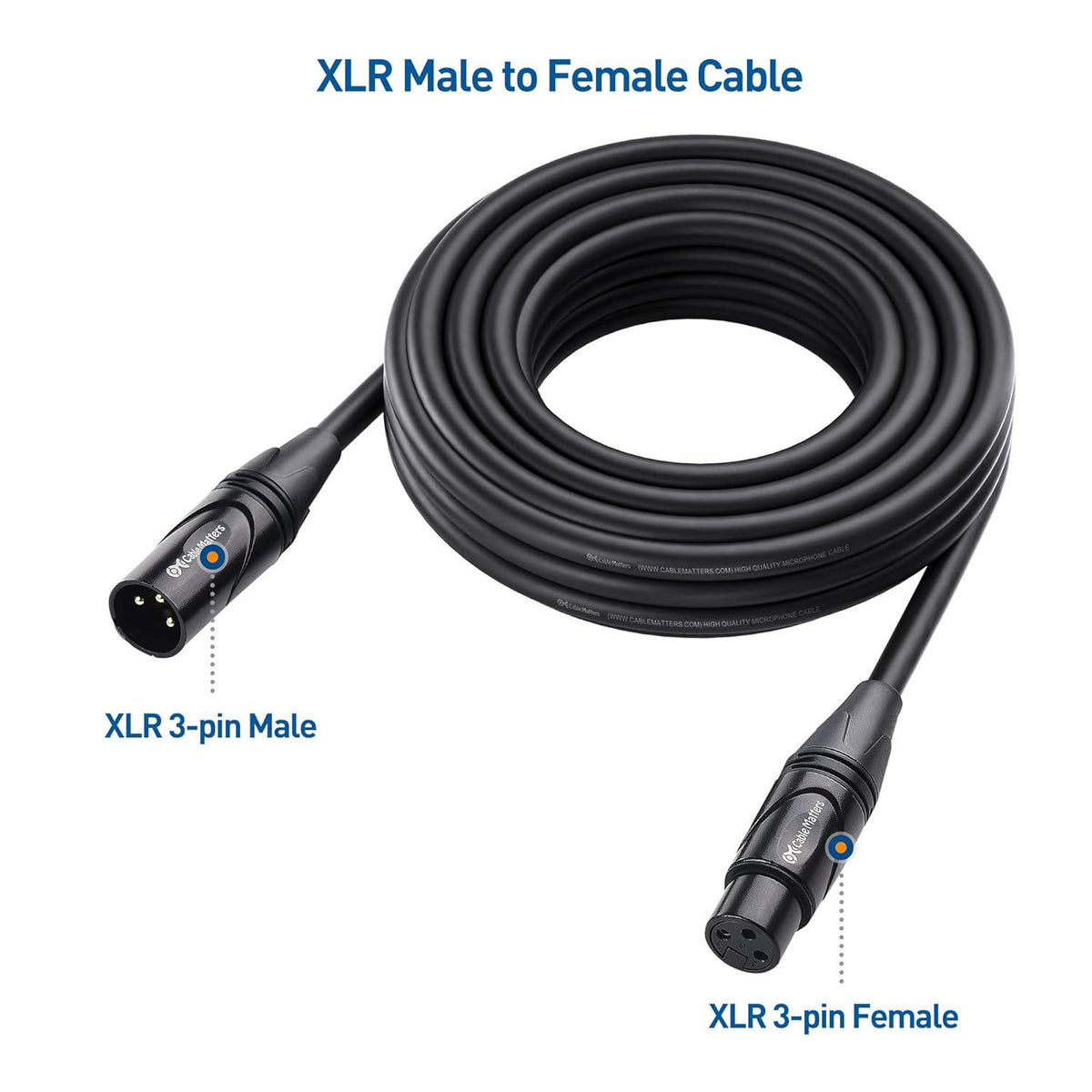 Cable Matters 2-Pack Premium XLR To XLR Cables, XLR Microphone Cable 25 Feet, Oxygen-Free Copper (OFC) XLR Male To Female Cord, Mic Cord, XLR Speaker Cable, Black,