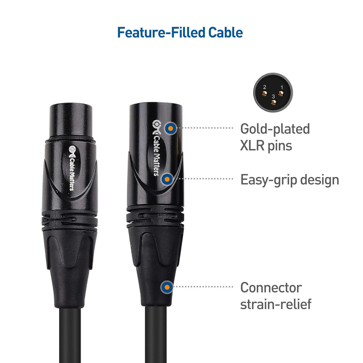 Cable Matters 2-Pack Premium XLR To XLR Cables, XLR Microphone Cable 6 Feet, Oxygen-Free Copper (OFC) XLR Male To Female Cord, Mic Cord, XLR Speaker Cables, Black,
