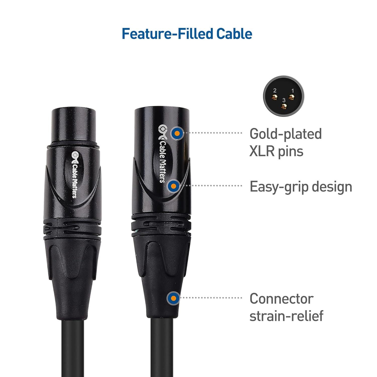 Cable Matters 2-Pack Premium Short XLR To XLR Cables, XLR Microphone Cable 3 Feet, Oxygen-Free Copper (OFC) XLR Male To Female Cord, Mic Cord, XLR Speaker Cable, Black,