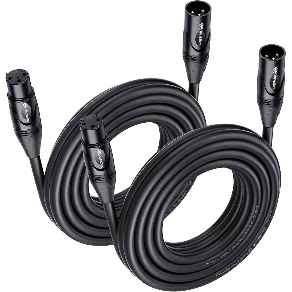 Cable Matters 2-Pack Premium XLR To XLR Cables, XLR Microphone Cable 20 Feet, Oxygen-Free Copper (OFC) XLR Male To Female Cord, Mic Cord, XLR Speaker Cable, Black,