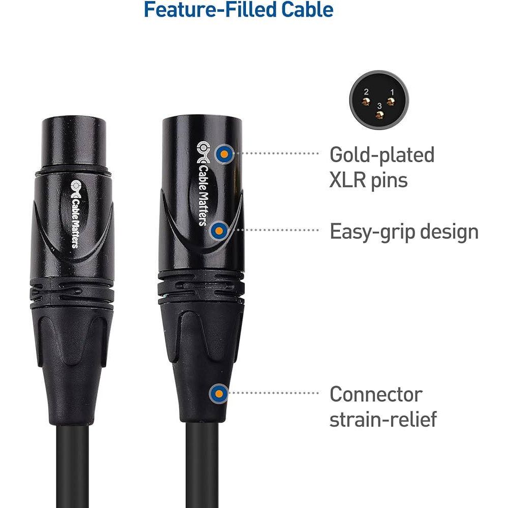 Cable Matters 2-Pack Premium XLR To XLR Cables, XLR Microphone Cable 20 Feet, Oxygen-Free Copper (OFC) XLR Male To Female Cord, Mic Cord, XLR Speaker Cable, Black,