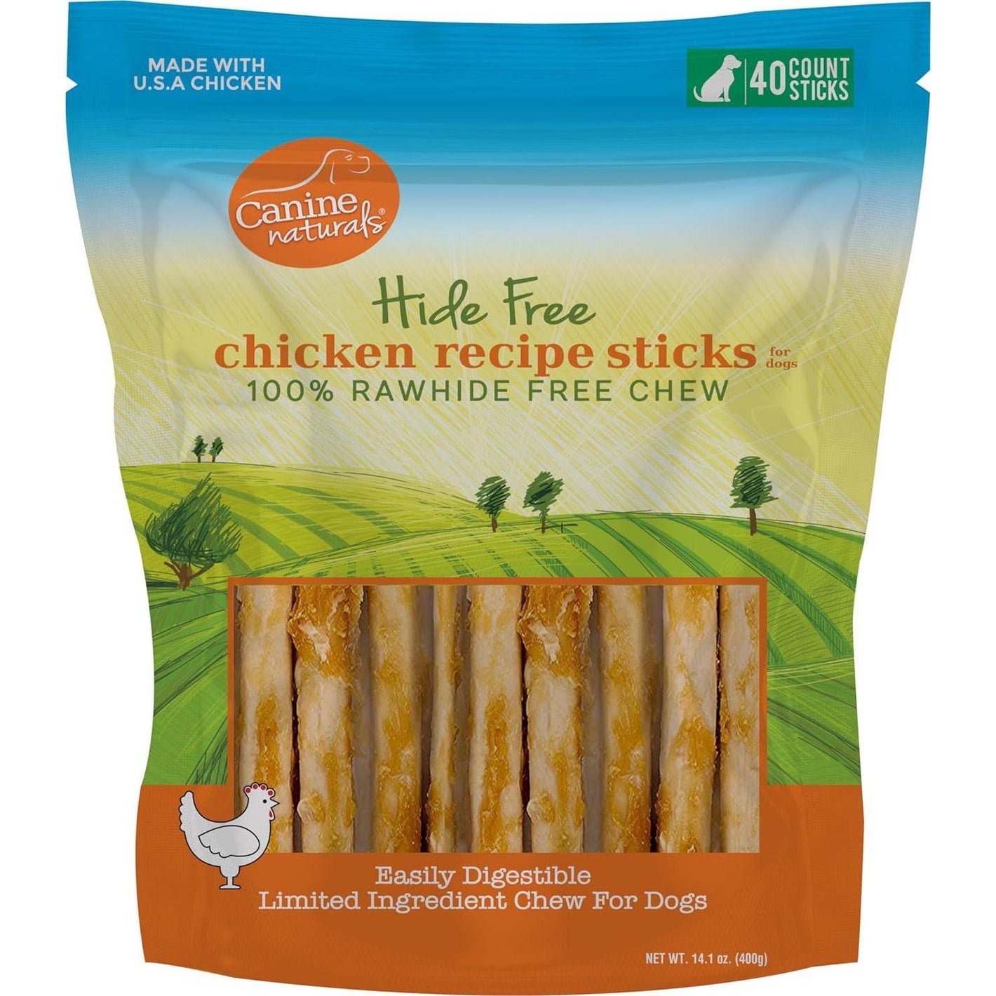 Canine Naturals Chicken Recipe 5 Inch Chew Sticks 40 Pack Rawhide Free Treats Made from USA Raised Chicken