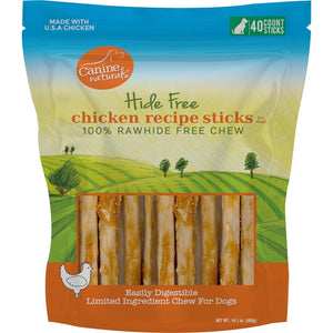 Canine Naturals Chicken Recipe 5 Inch Chew Sticks 40 Pack Rawhide Free Treats Made from USA Raised Chicken