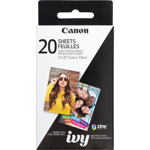 Canon Zink Photo Paper Pack, 20 Sheets, White, 2 X 3 . (3214C001),
