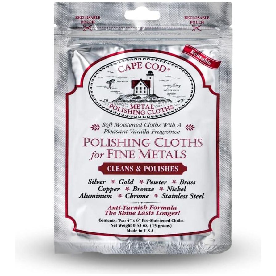 Cape Cod Polishing Cloths For Fine Metals | Jewelry Cleaner And Tarnish Remover | Silver Polishing To A Brilliant Shine | Foil Pack Of (2) 4x6 Cloths,