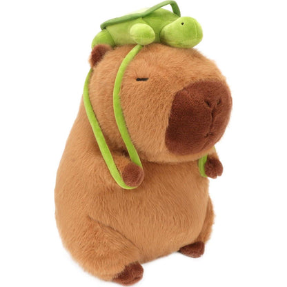 Capybara Plush Toy, 9 Inch, Cute Soft Stuffed Animal with Turtle Backpack, Kawaii Gift Plushie for Kids & Adults