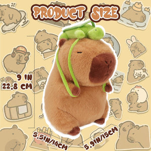 Capybara Plush Toy, 9 Inch, Cute Soft Stuffed Animal with Turtle Backpack, Kawaii Gift Plushie for Kids & Adults