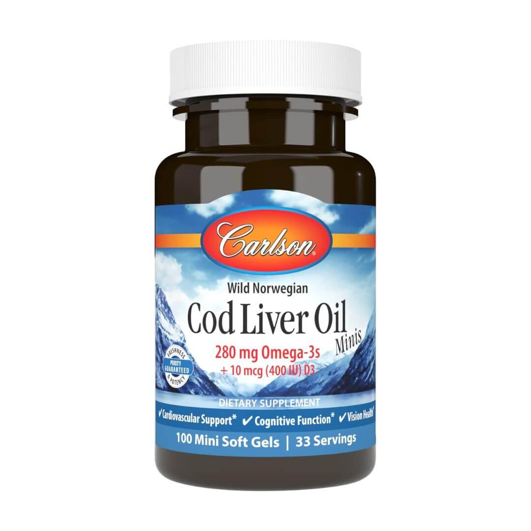 Carlson Wild Norwegian 280mg Omega-3s Cod Liver Oil 100 Mini Softgels,