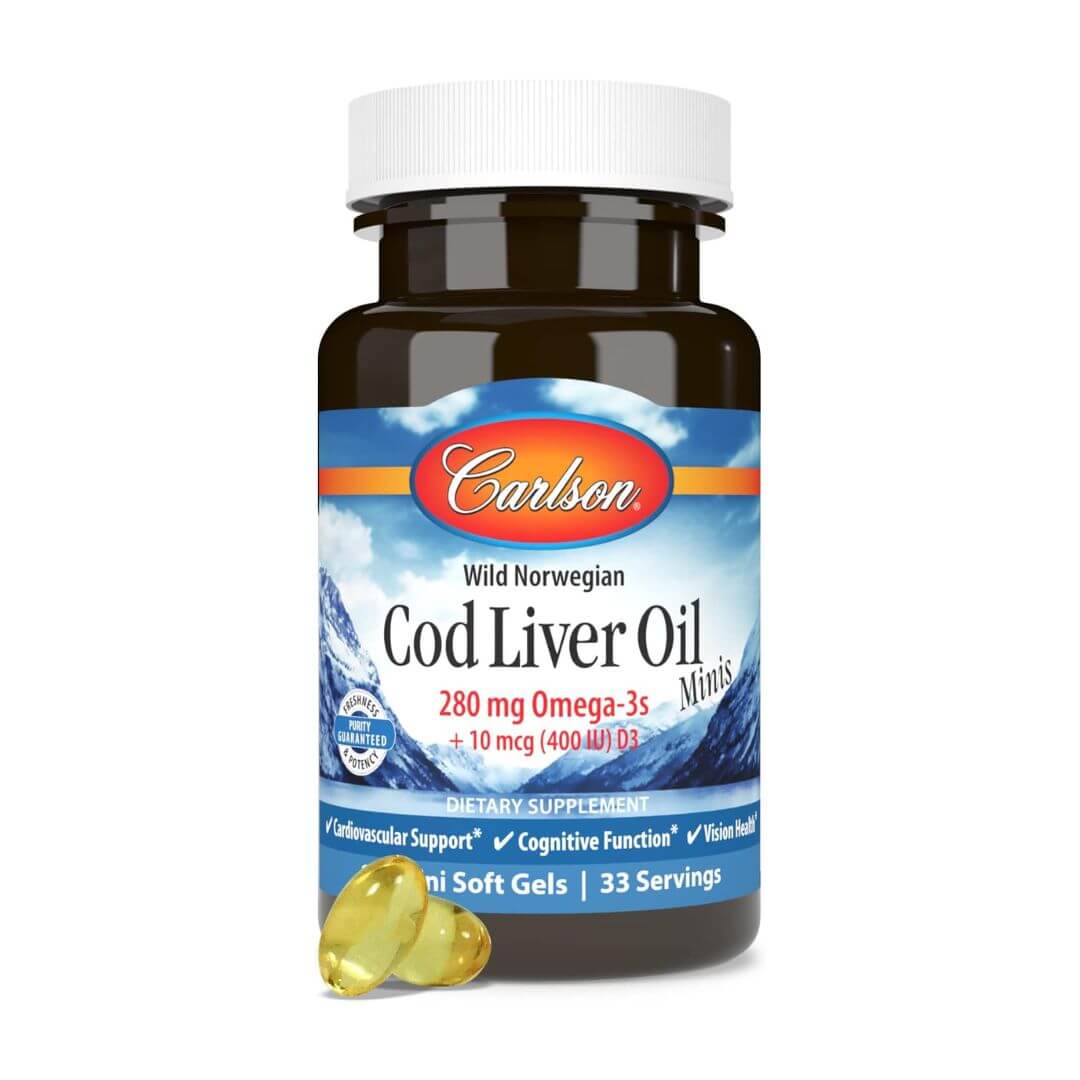 Carlson Wild Norwegian 280mg Omega-3s Cod Liver Oil 100 Mini Softgels,