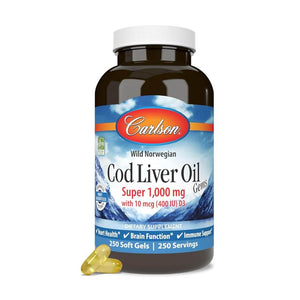 Carlson Wild Norwegian Super 1000mg Cod Liver Oil 250 Softgels