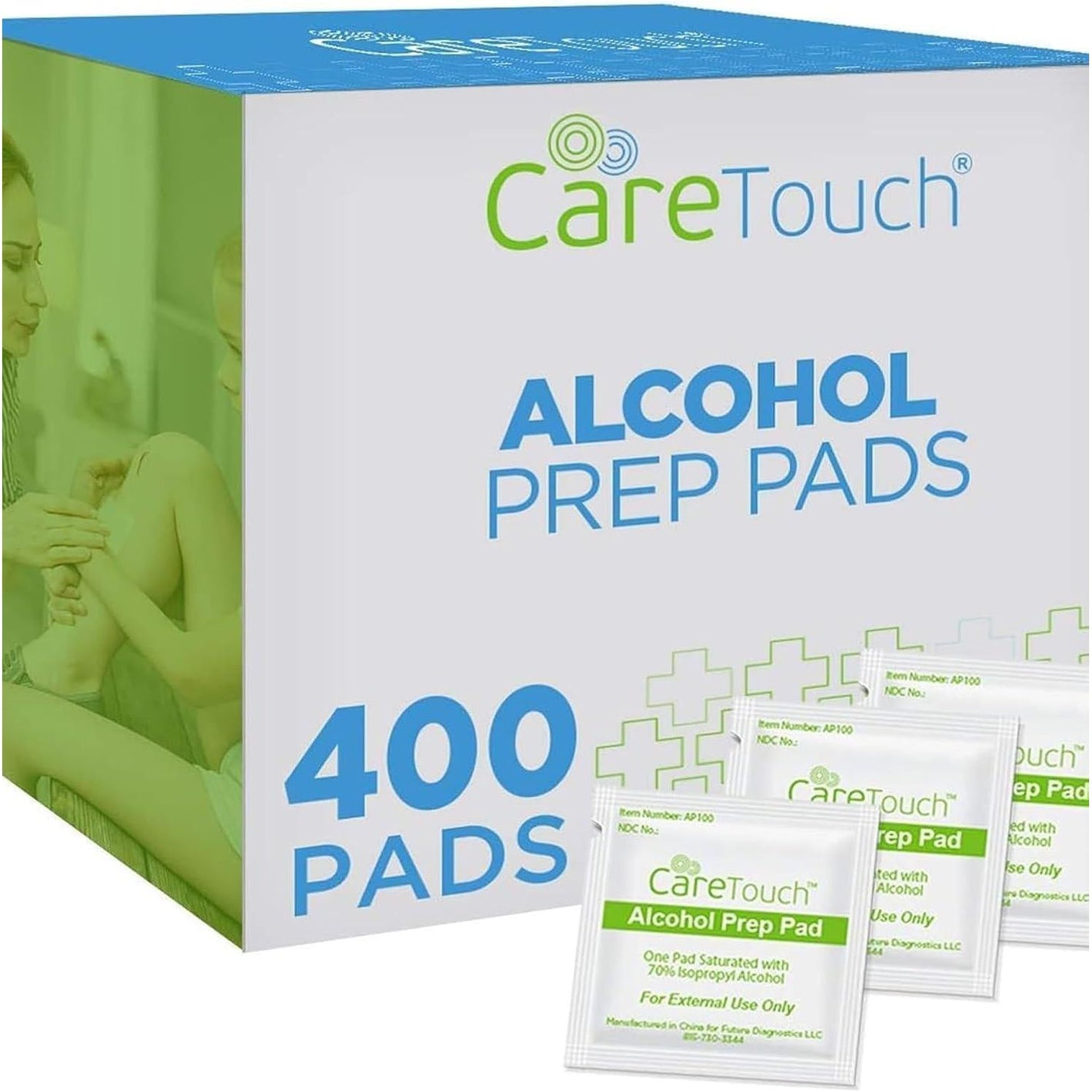 Care Touch Alcohol Wipes, Individually Wrapped Prep Pads with 70% Isopropyl Alcohol, Great for Home Medical & First Aid Kits, Sterilized Antiseptic, 400 Count