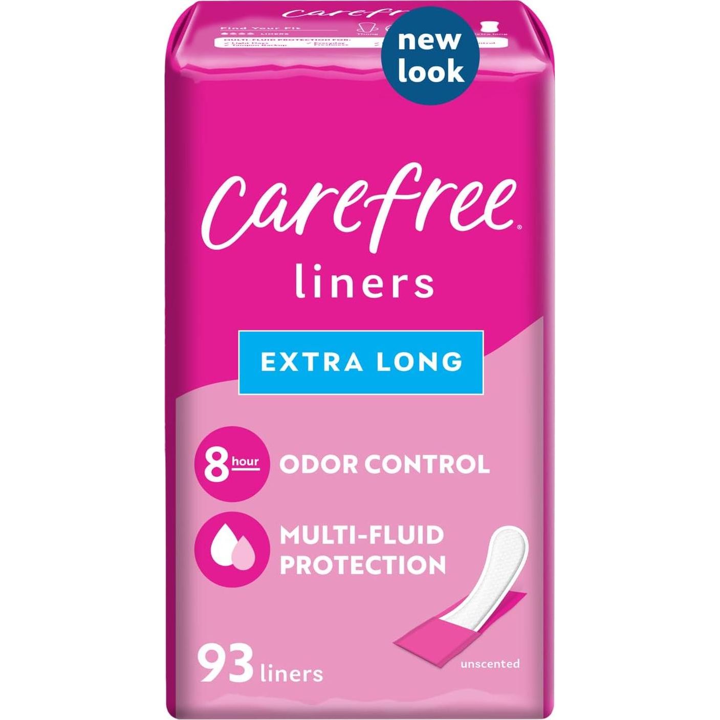 Carefree Carefree Panty Liners For Women, Extra Long, Wrapped, Unscented, 93ct | Pantiliners, Carefree Liners, Daily Liners For Women, Light Periods And Leaks, 8-Hour Odor Control | 93ct (Packaging May Vary)