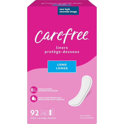 Carefree Carefree Panty Liners For Women, Long, Unwrapped, Unscented, 92ct | Pantiliners, Carefree Liners, Daily Liners For Women, Light Periods And Leaks, 8-Hour Odor Control | 92ct (Packaging May Vary)