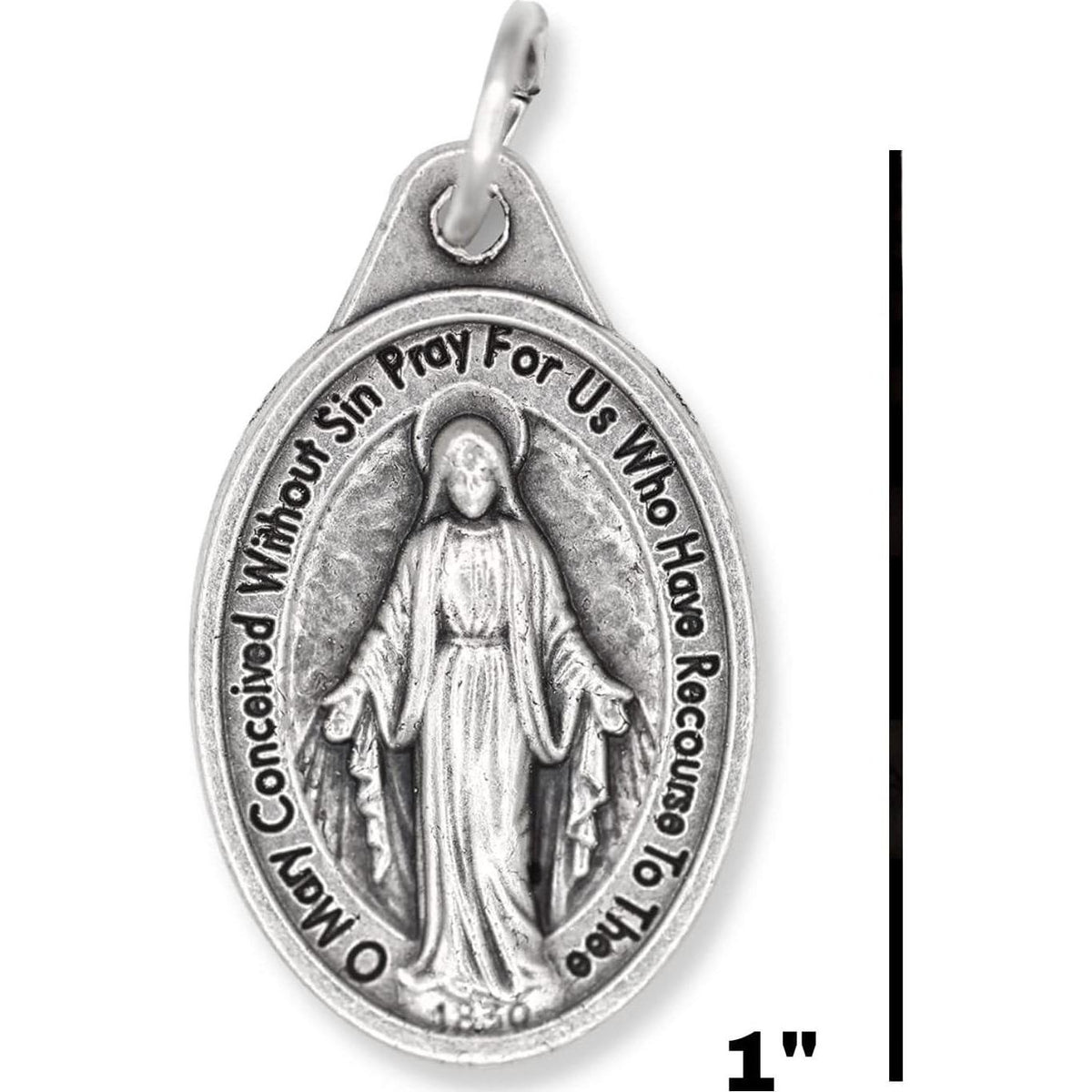 Caritas Et Fides Bulk Pack Of 10 - Miraculous Medal Pendant For Necklace -1 Oval Silver Oxidized Miraculous Medals Pendant For Necklace, Medals For Jewelry Catholic, Made In Italy,