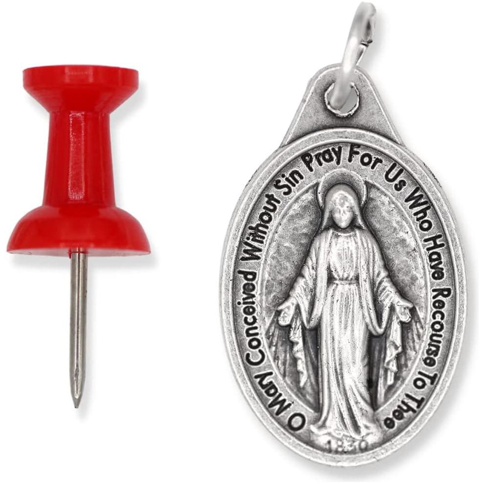Caritas Et Fides Bulk Pack Of 10 - Miraculous Medal Pendant For Necklace -1 Oval Silver Oxidized Miraculous Medals Pendant For Necklace, Medals For Jewelry Catholic, Made In Italy,
