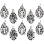 Caritas Et Fides Bulk Pack Of 10 - Miraculous Medal Pendant For Necklace -1 Oval Silver Oxidized Miraculous Medals Pendant For Necklace, Medals For Jewelry Catholic, Made In Italy,