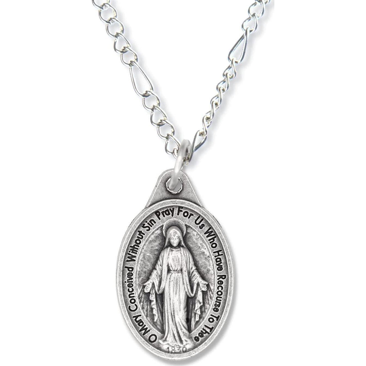 Caritas Et Fides Bulk Pack Of 10 - Miraculous Medal Pendant For Necklace -1 Oval Silver Oxidized Miraculous Medals Pendant For Necklace, Medals For Jewelry Catholic, Made In Italy,