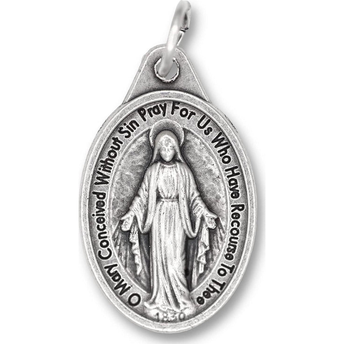 Caritas Et Fides Bulk Pack Of 10 - Miraculous Medal Pendant For Necklace -1 Oval Silver Oxidized Miraculous Medals Pendant For Necklace, Medals For Jewelry Catholic, Made In Italy,