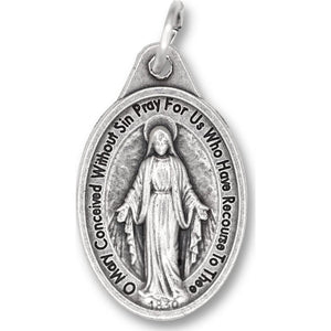 Caritas Et Fides Bulk Pack Of 10 - Miraculous Medal Pendant For Necklace -1 Oval Silver Oxidized Miraculous Medals Pendant For Necklace, Medals For Jewelry Catholic, Made In Italy,