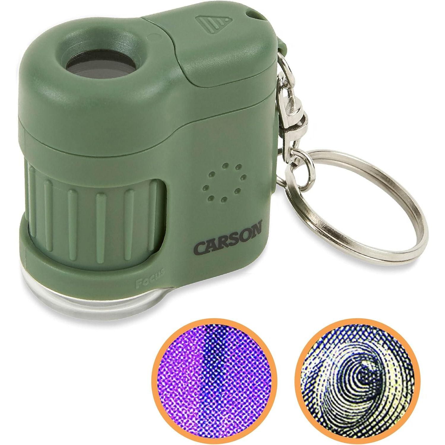 Carson MicroMini 20x LED Lighted Pocket Microscope With Built-in UV And LED Flashlight, Green (MM-280G), Large,