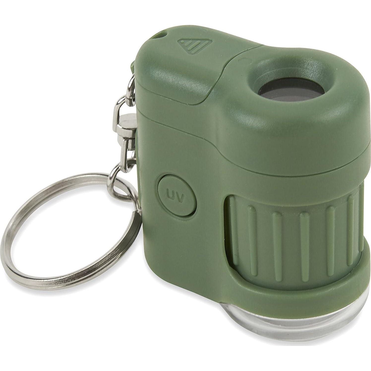 Carson MicroMini 20x LED Lighted Pocket Microscope With Built-in UV And LED Flashlight, Green (MM-280G), Large,