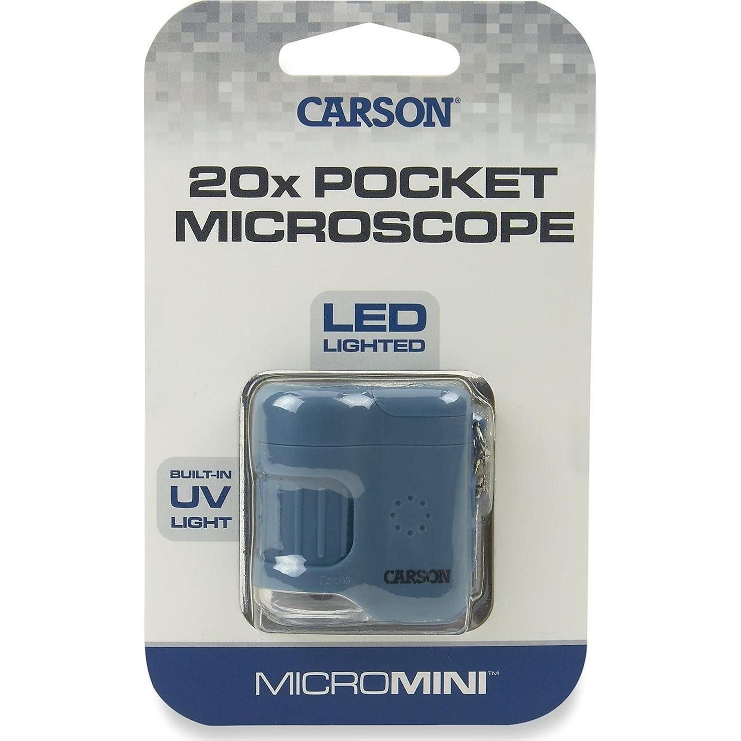 Carson MicroMini 20x Pocket Microscope, UV And LED Flashlight, Blue (MM-280B),