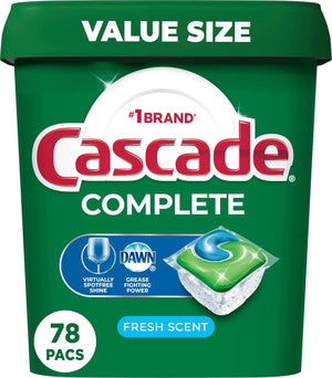 Cascade Complete Dishwasher Pods, Fresh Scent, ActionPacs, Dishwasher Detergent, 78 Count