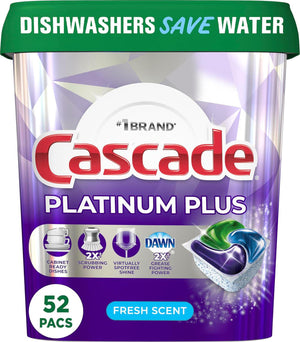 Cascade Platinum Plus Dishwasher Pods, Dish Detergent ActionPacs, Fresh, 52 Count