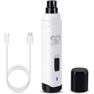 Casfuy Dog Nail Grinder White Rechargeable 2 Speed Painless Pet Nail Trimmer for Dogs and Cats All Sizes