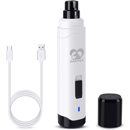 Casfuy Dog Nail Grinder White Rechargeable 2 Speed Painless Pet Nail Trimmer for Dogs and Cats All Sizes