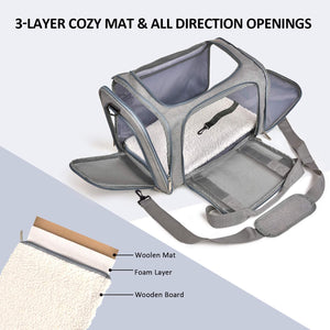 Grey Soft Pet Carrier for Cats and Small Dogs up to 15 lbs TSA Approved Collapsible Waterproof Travel Bag