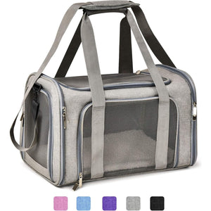 Grey Soft Pet Carrier for Cats and Small Dogs up to 15 lbs TSA Approved Collapsible Waterproof Travel Bag
