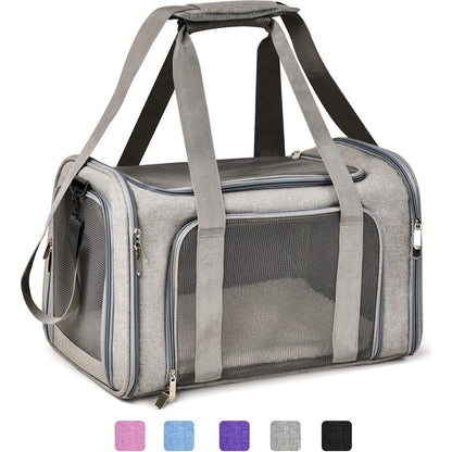 Grey Soft Pet Carrier for Cats and Small Dogs up to 15 lbs TSA Approved Collapsible Waterproof Travel Bag