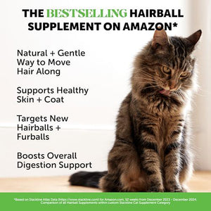 Cat Hairball Support Chews Chicken Flavor Crunchy and Creamy Furball Remedy 30 Days