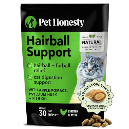 Cat Hairball Support Chews Chicken Flavor Crunchy and Creamy Furball Remedy 30 Days