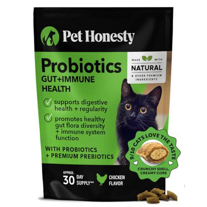 Cat Probiotic Chews 30 Day Supply Chicken Flavored Digestive and Immune Support Soft and Crunchy Chews for Gut Health