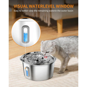 Cat Water Fountain,3.2L/108oz Cat Fountain With Water Level Window,Stainless Steel Pet Water Drinking Fountain For Cats Inside,Quiet Pump For Dogs And Cats(with Water Level Window),