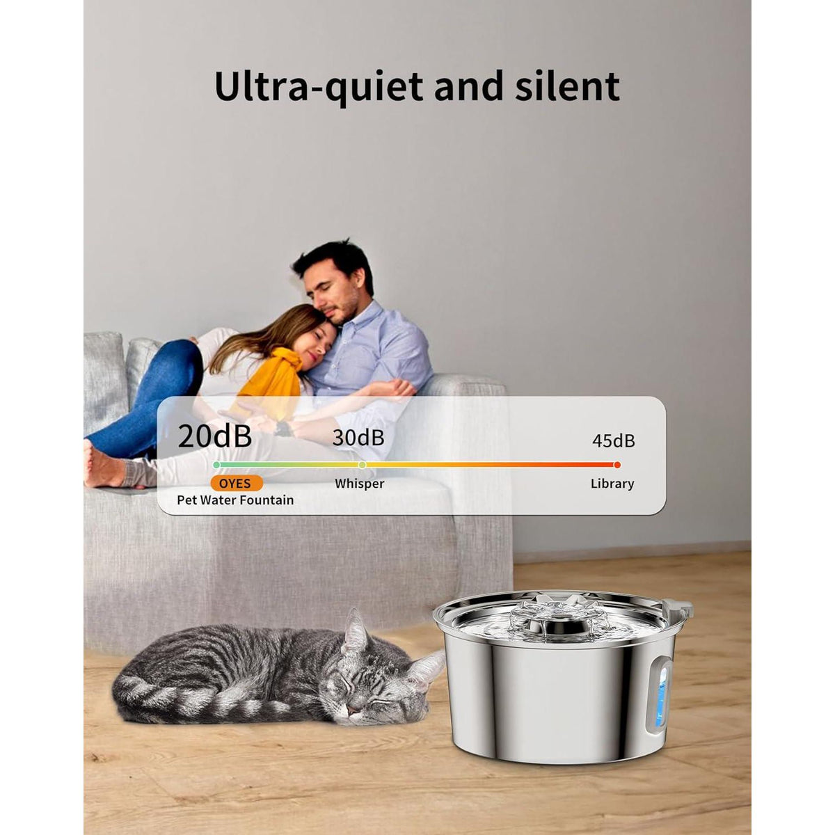 Cat Water Fountain,3.2L/108oz Cat Fountain With Water Level Window,Stainless Steel Pet Water Drinking Fountain For Cats Inside,Quiet Pump For Dogs And Cats(with Water Level Window),