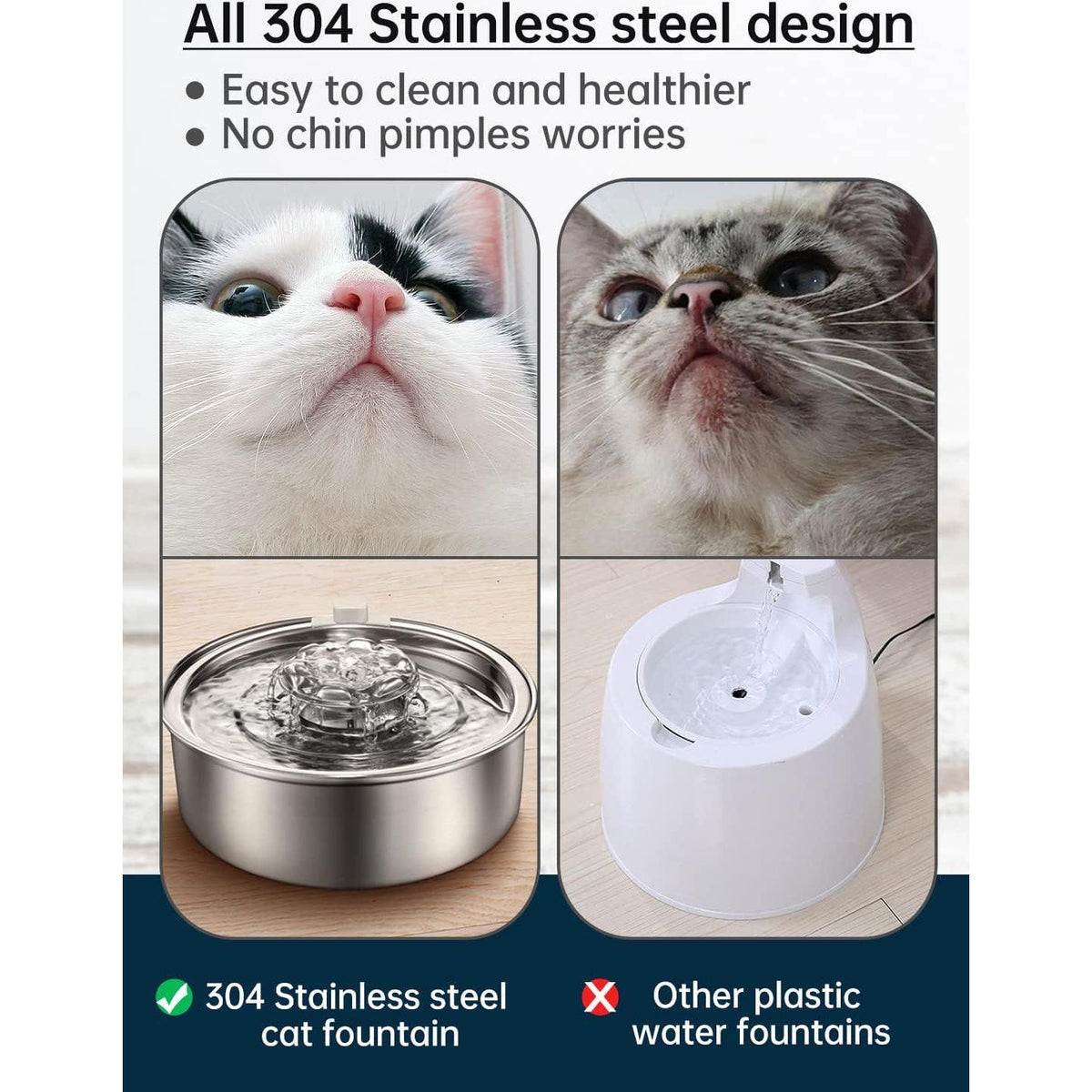 Cat Water Fountain,Stainless Steel 2.0L/67oz Automatic Circulating Pet Water Fountain,Ultra-Quiet Pump With LED Light,Dishwasher Safe,Cat Fountain Suitable For Cat And Puppy (2L Cat Fountain),
