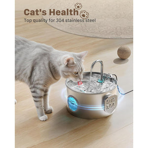 Cat Water Fountain 74oz 2.2L Stainless Steel Pet Fountain Quiet Indoor Dispenser for Small Pets