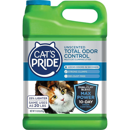 Cat's Pride Max Power Unscented Multi Cat Litter 15 lb Odor Control Strong Clumping 99 Dust Free