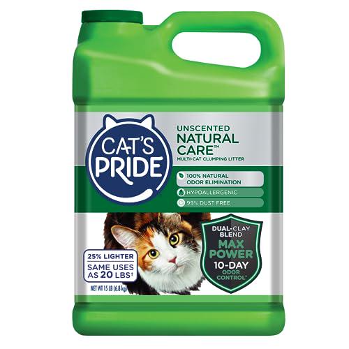 Cat's Pride Max Power Natural Unscented Clumping Litter 15 lb Hypoallergenic Multi Cat Use