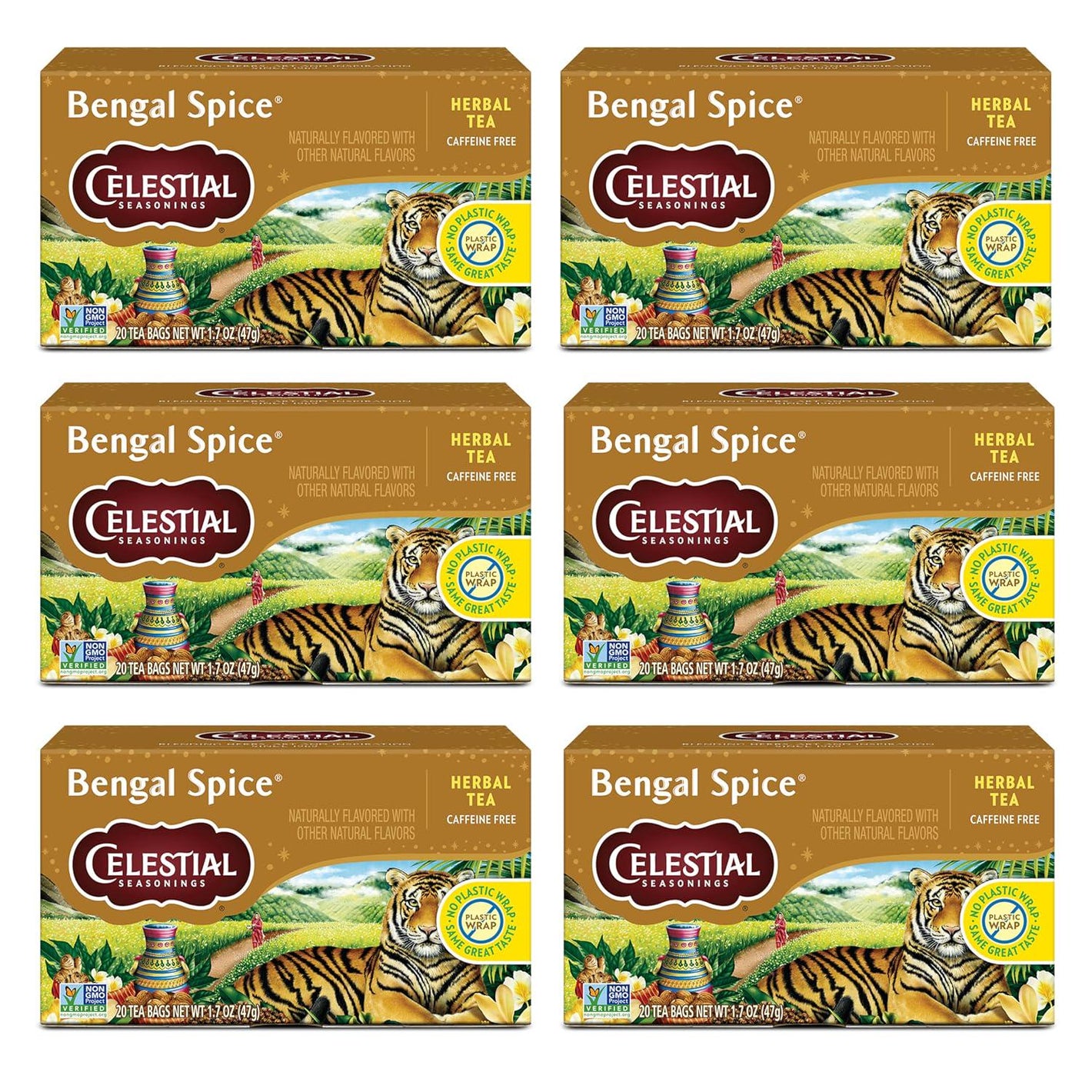 Celestial Seasonings Celestial Seasonings Bengal Spice Herbal Tea, Caffeine Free, 20 Tea Bags Box (Pack Of 6)