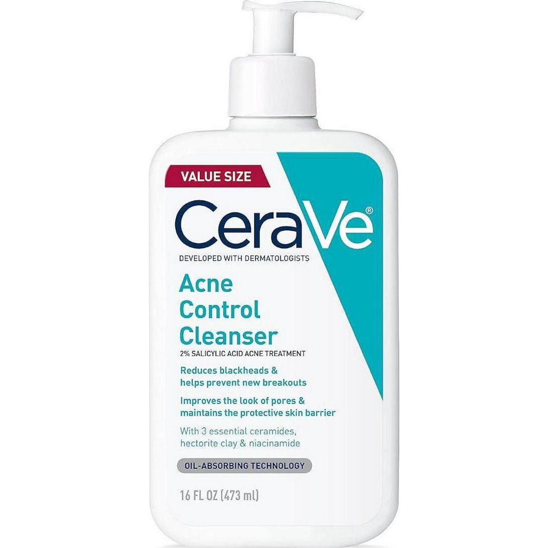 CeraVe CeraVe Acne Control Cleanser, 2% Salicylic Acid Treatment Formulated With Niacinamide + Ceramides + Oil Absorbing Clay, Gentle Face Wash Helps Clear And Prevent Acne, Fragrance Free, 16 Ounce