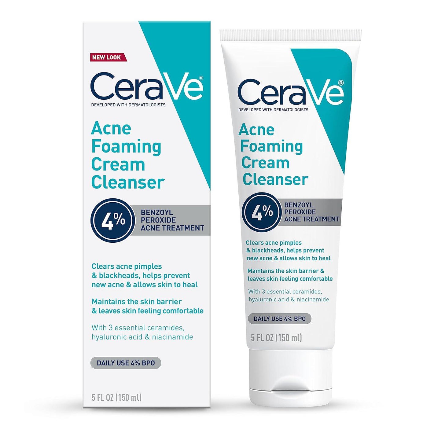 CeraVe CeraVe Acne Foaming Cream Cleanser, 4% Benzoyl Peroxide Face Wash With Hyaluronic Acid, Niacinamide And Ceramides, Gentle Daily Acne Treatment For Face