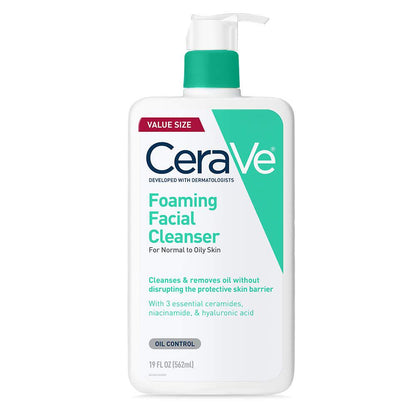 CeraVe CeraVe Foaming Facial Cleanser, Daily Face Wash For Oily Skin, Hyaluronic Acid + Ceramides + Niacinamide, Fragrance Free And Paraben Free, Non-Drying Oil Control Face Wash, 19 Fluid Ounce