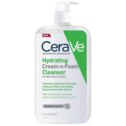 CeraVe CeraVe Hydrating Cream To Foam Cleanser, Makeup Remover Face Wash For Dry Skin, Foaming Facial Cleanser With Hyaluronic Acid, Normal To Dry Skin, Fragrance Free And Non Comedogenic, 19 Fluid Ounce